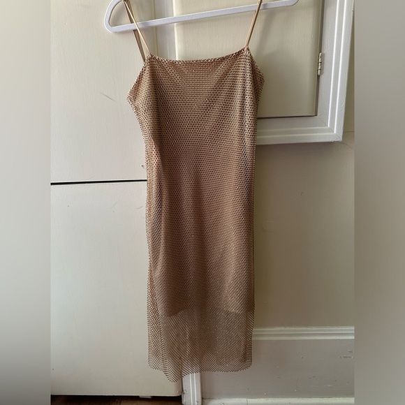 Gianni Bini Sheer Mesh Gold beaded dress Prom Party Fancy Evening Dress - Picture 5 of 6